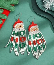 CHRISTMAS Boho-Chic Beaded Long Tassel Earrings (Santa or Snowman)