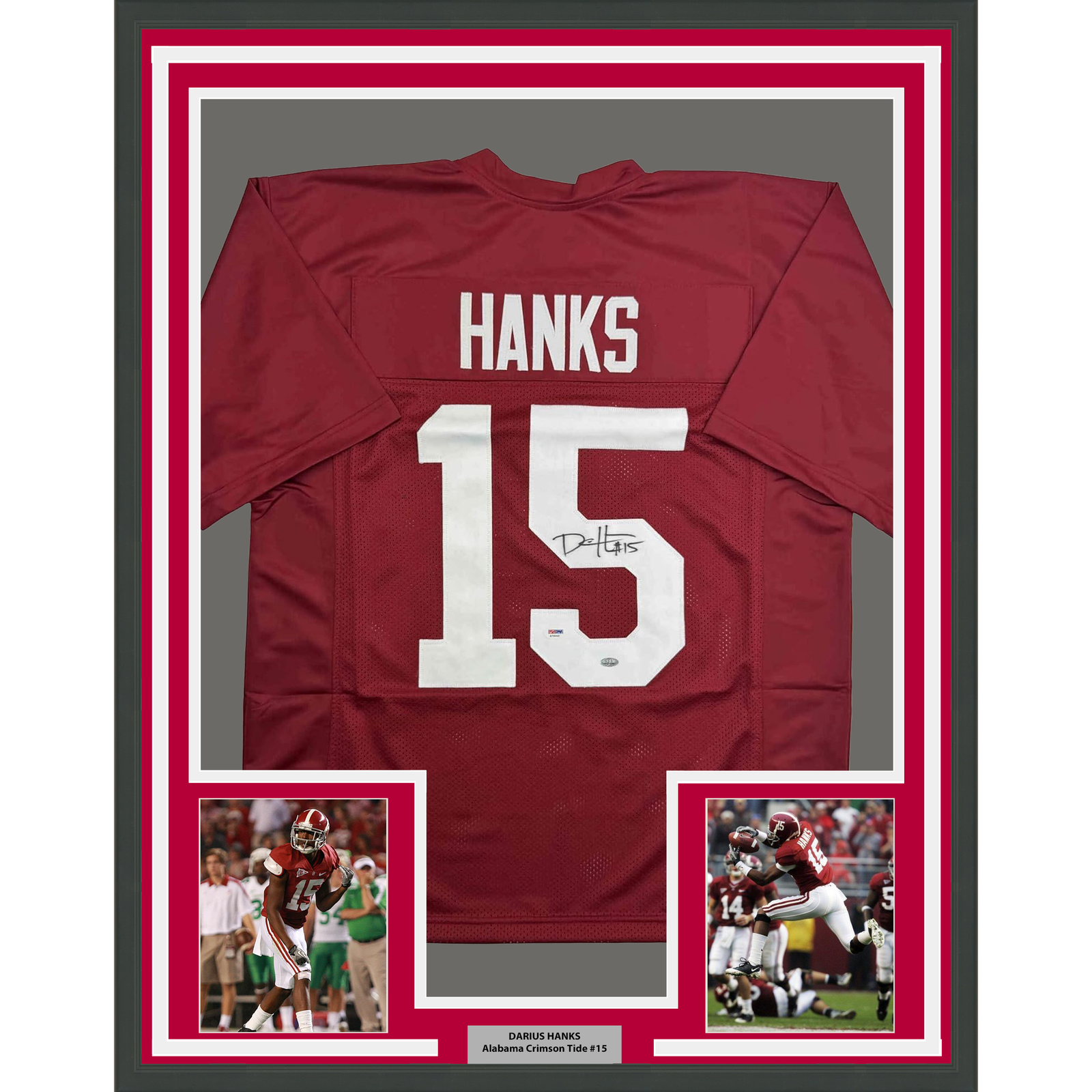 Darius Hanks Autographed Signed Alabama Crimson Tide Framed / 35x39 Alabama Red College Jersey PSA COA 