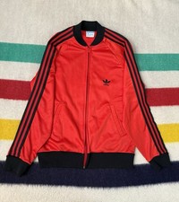 Vintage 80s ADIDAS ATP KEYROLAN TREFOIL BLACK RED THREE STRIPE TRACK JACKET M