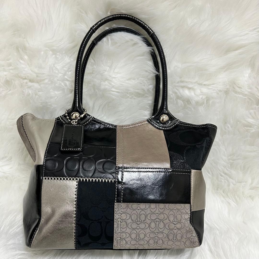 COACH Patchwork Tote Bag Black Gray Multi-materia… - image 1