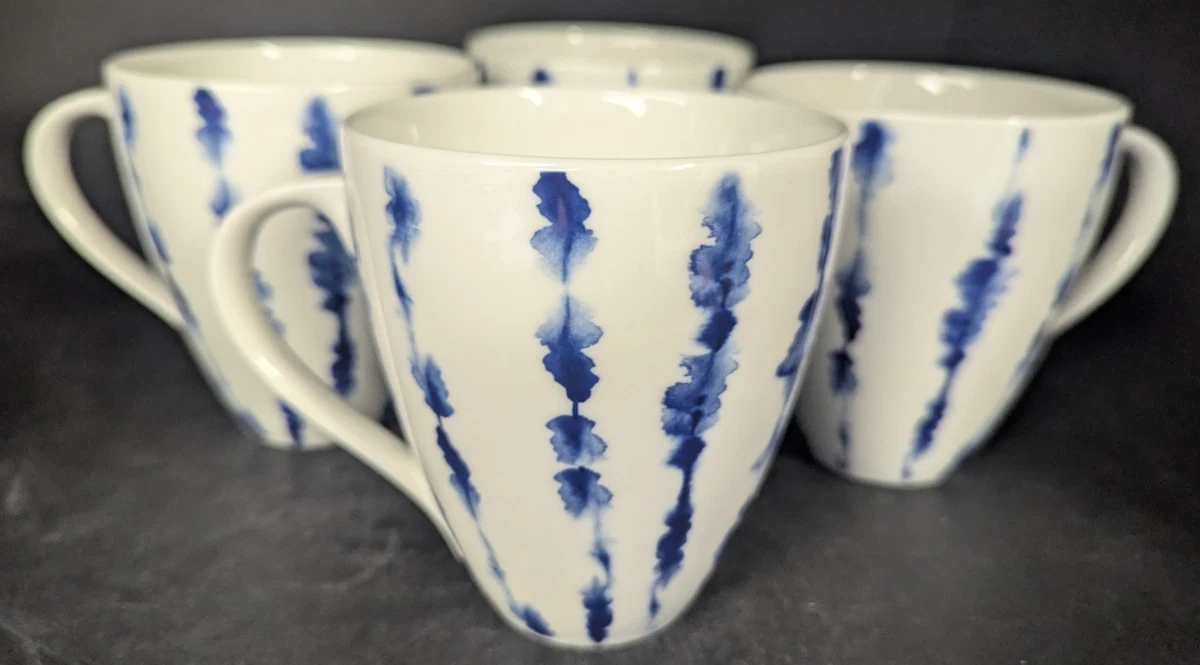 4 Crate and Barrel OMRI MUGS Shibori Ink Pattern Blue & White Porcelain  Portugal | eBay