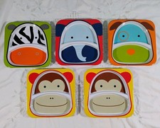 Skip Hop Zoo Animal Compartment 8" Melamine Plate Set Of 5 Monkey Zebra Elephant