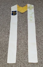 PRIEST VESTMENT CLERGY OFFICIANT STOLE WHITE W/CHRISTIAN SYMBOLISM UNIQUE