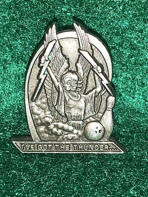 ESCO  I VE GOT THE THUNDER  Bowling Lapel or Hat Pin Angel with Lightning Boltsh
