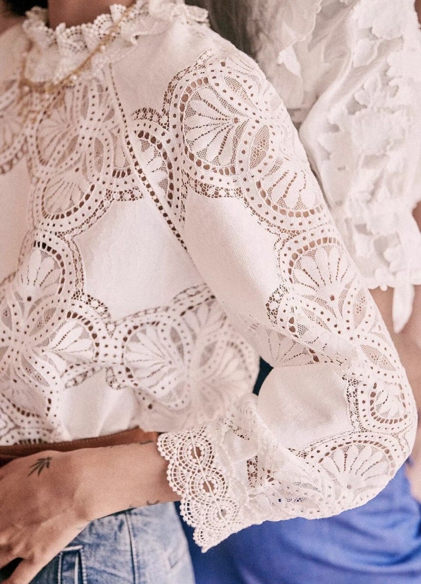 Sezane Bianca White Top Blouse Shirt Lace Size US 4 | eBay