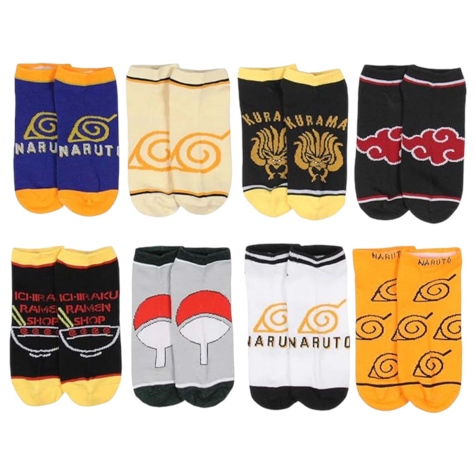 Bioworld Naruto Shippuden Collection Ankle Socks, 8 Pairs