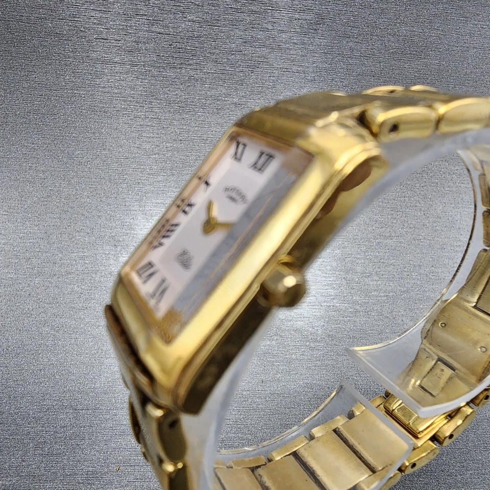 旋转式精英坦克手表女式20毫米白色表盘金色矩形全新电池 — 第 3/4 张图片