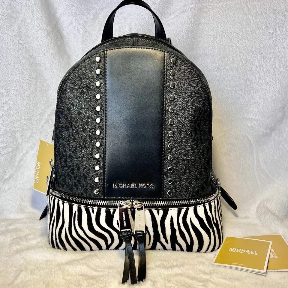 Michael Kors Rhea Cremallera Negro Multi md Bolso Pack Estampado Cebra Cabello de Becerro