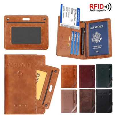 Slim Leather Travel Passport Wallet Holder RFID Blocking ID Card Case Cover US