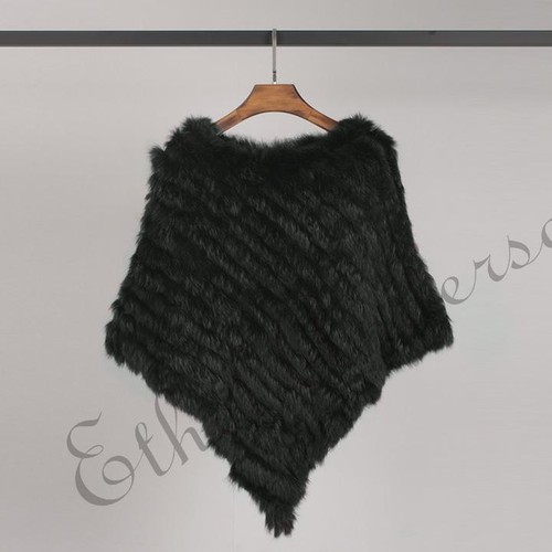Real Rabbit Fur Knitted Poncho/Wrap Vogue Women Scarf Cape Wedding Short Coat - Picture 9 of 18