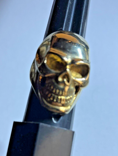 Huge Gold Tone Brass Skull Ring Biker Men's Gothic - Size 14.5 - Picture 2 of 4