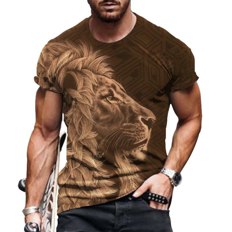 T-Shirt Men’s Fashion Graphic Short Sleeve Brown Lion Print Ultra Soft T Shirt