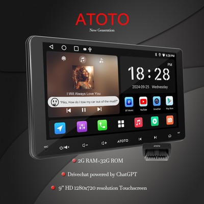 ATOTO 9'' 2 DIN Car Stereo Apple Carplay Android Mirrorlink Drivechat w/ OBD II