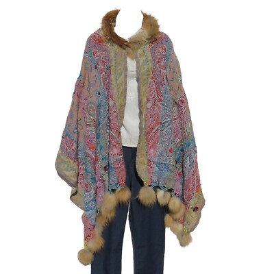 Shawl | Fur | Yak + Sheep | Stitched Embroider | Handmade | Mauve & Teal