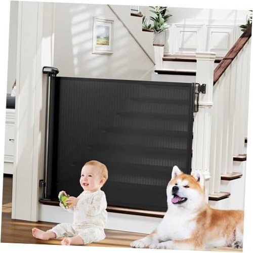 Portes Bébé Rétractables pour Escalier, Chien Rétractable 34" de Haut x 54" de Large A-Noir