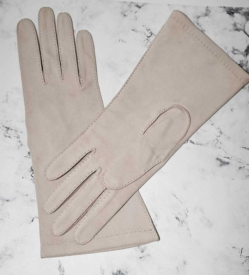 Guantes largos formales de noche de gamuza de piel de cordero Hermes vintage para dama talla 6 1/2 Foto 4 de 4
