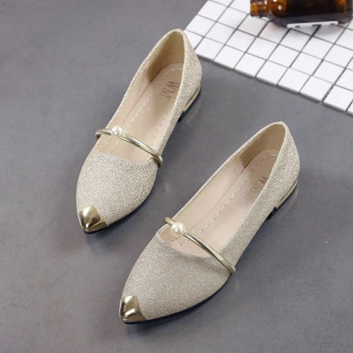Vintage Fashion Women Pointed Toe Bling Single Shoes Casual Low Heel Flat Shoes - Bild 13 von 18