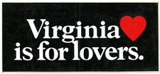 Virginia is for Lovers ❤️ Bumper Sticker Vinyl - Vintage 1970's-80's - 7 3/4”