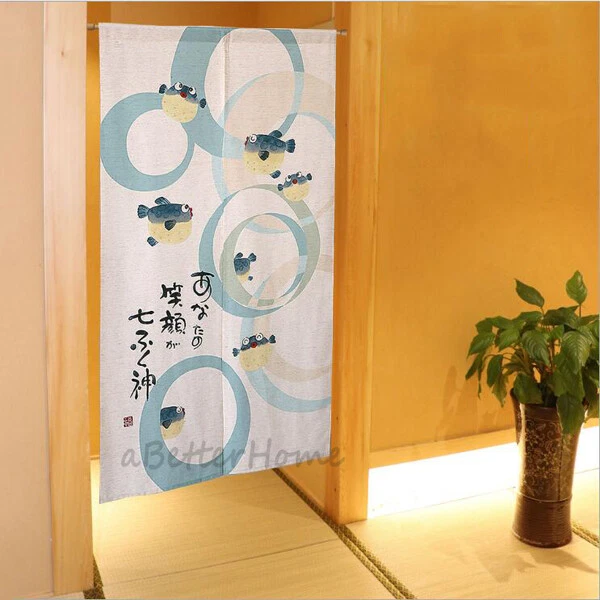Lucky Fugu Fish Japanese Style Noren Door Curtain Room Divider Doorway Tapestry