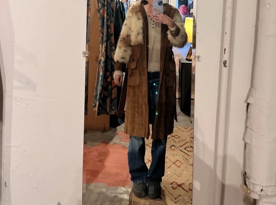 Abrigo XS de piel sintética años 70