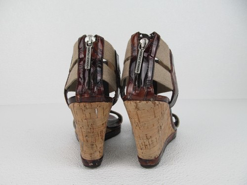 Donald J Pliner Women's Cork Wedge Canvas Croc Embossed Leather Sandals Size 7.5 - Picture 9 of 11