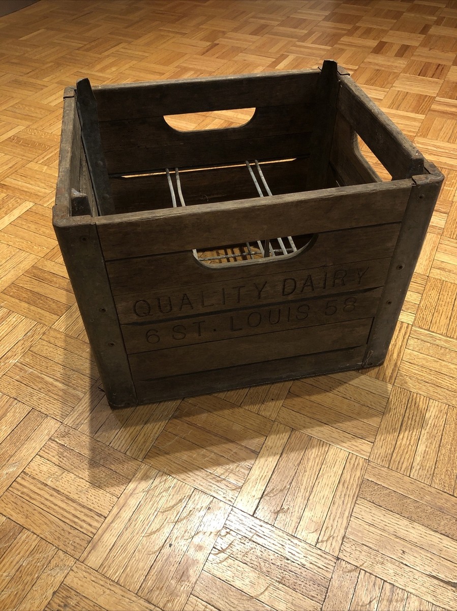 Vintage Quality Dairy St Louis Wood & Metal Milk Crate - EXC