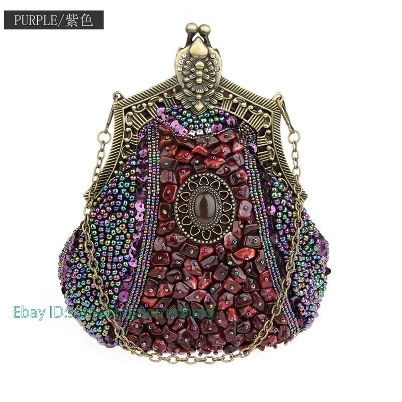 Elegante bolso de mano de piedra con cuentas vintage para mujer Foto 3 de 4