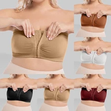 Plus Size Strapless Bras for Women Front-Closure Wire-Free Support Non-Slip