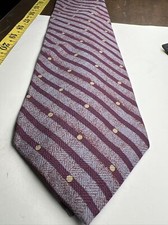 Calvin Klein 100% Silk Made In USA Tie Purples Striped Beige Dot Tie 56”x4” Neck