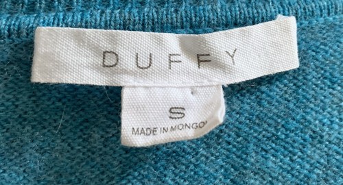 Suéter Duffy Para Mujer Talla S 100% Cachemira Cuello en V Turquesa Dobladillos Enrollados Usado en Excelente Condición - Imagen 5 de 5