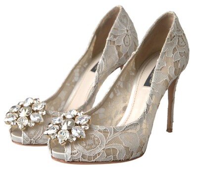 DOLCE & GABBANA Shoes White Taormina Lace Crystal Heels