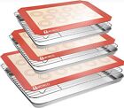 Stainless Steel Baking Sheet Tray Cooling Rack Silicone Mat Set Cookie Pan