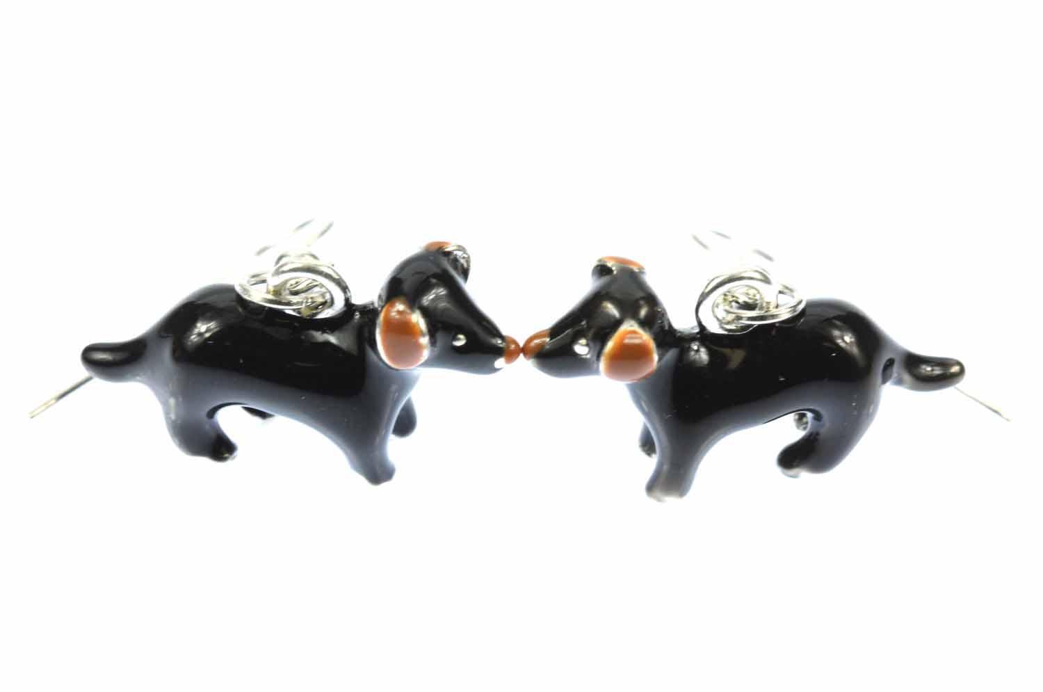 Black Enamel Dachshund Miniblings Dog Earrings  