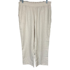 Denim  Co. Naturals Petite Linen Blend Wide-Leg Smocked Pants Khaki PM Size