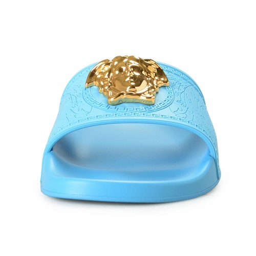 Versace Women's Gold Medusa Head Sky Blue Pool Slide Flip Flops Shoes - Picture 5 of 8