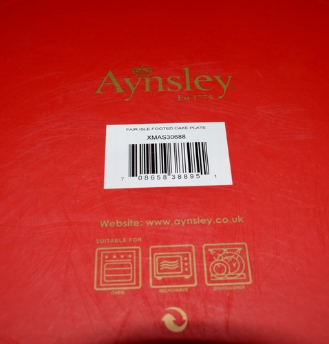 Aynsley Fine China Fair Isle 11.5" Red Reindeer Holiday Footed Cake Plate ~ O2 - Picture 8 of 8