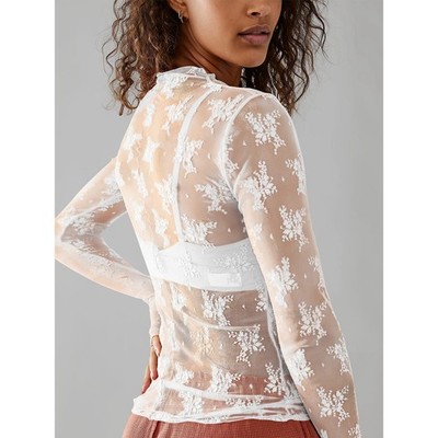 Airshi Embroidery Lace Long Sleeve Top Fashion Tight Knit Long Sleeve Tiered