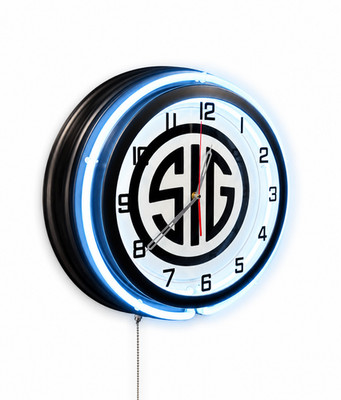 SIG SAUER 19'' Double Neon Clock White Matte Black Sign Man Cave Gun Room Bar