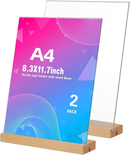Aufsteller A4 Holz L&T Form, 2 StüCk Tischaufsteller A4 Preisschilder Aufsteller-image