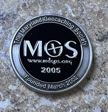 Maryland Geocaching Society 2005 Geocoin UNACTIVATED Trackable Antique Silver