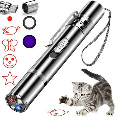 Cat Laser Pointer Toy Dog 7 Adjustable Pattern Long Range Lazer Toy USB Recharge