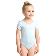 Danskin Childs M 8-10 Leotard China Blue Short Sleeve Scoop Neck Dance