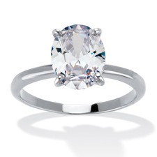 2.54 TCW Cubic Zirconia Silvertone Oval Solitaire Engagement Ring