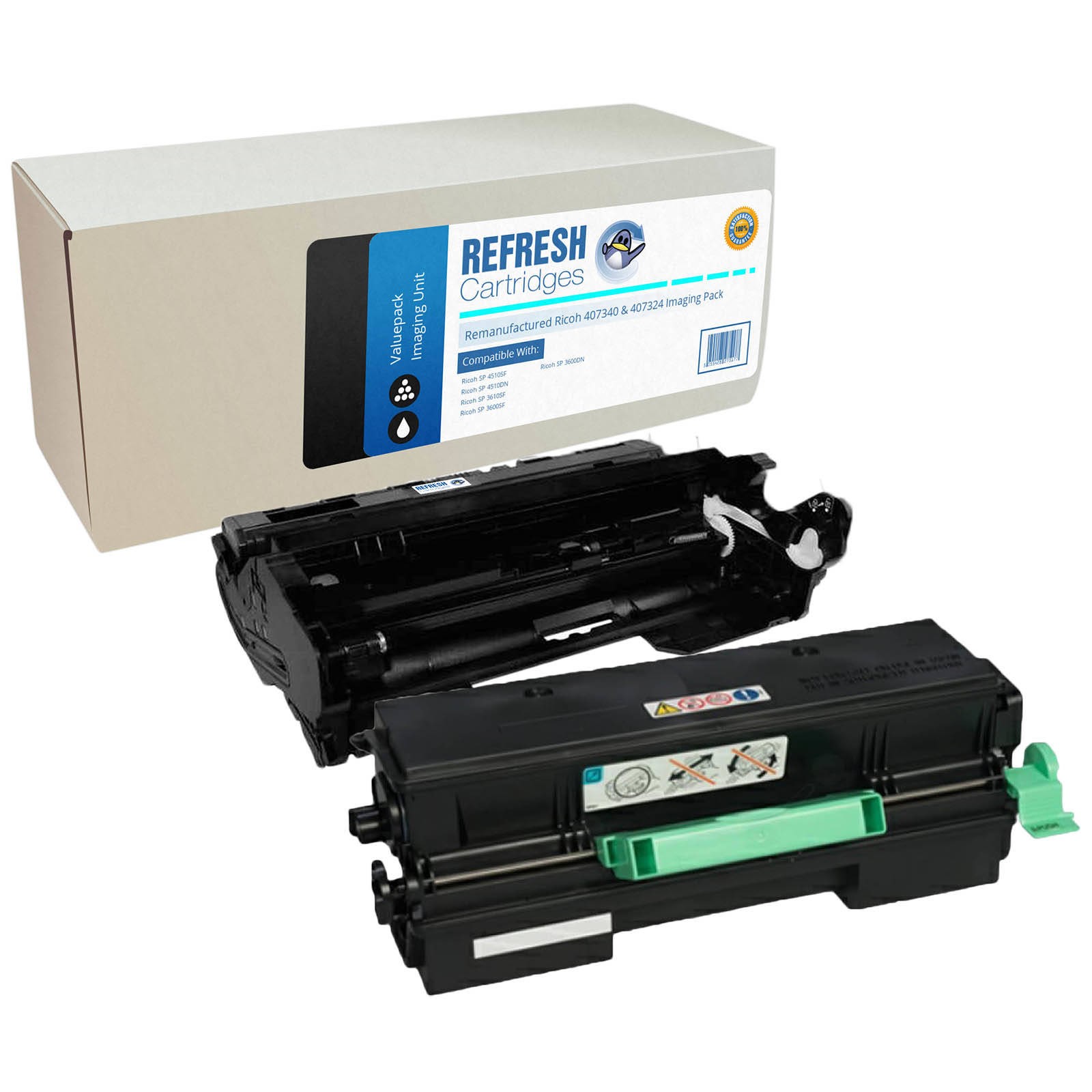 Refresh Cartridges Image Pack 407340/407324 Drum & Toner For Ricoh Printers