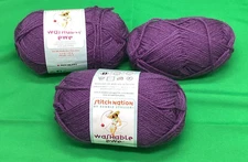 Stitch Nation, Debbie Stoller Washable Ewe Purple Raisin 3 Skeins, free Shipping