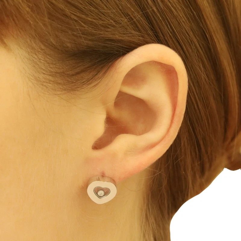 Chopard Happy Diamonds Icons Heart Stud Earrings WhiteGold 18k Rd.10ctw Floating - Image 3 of 4