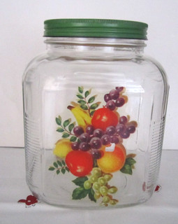ANCHOR HOCKING HOOSIER KITCHEN PANTRY RIBBED GLASS JAR GREEN LID 1930'S