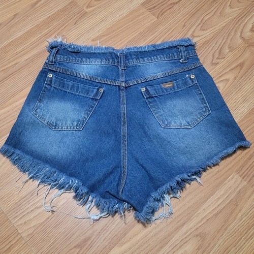 Womens Peg & Vest high waisted denim jean distressed shorty Short shorts 28" - Picture 9 of 9