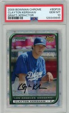 2008 Bowman Chrome Baseball Clayton Kershaw Draft X-Fractor #162/199 PSA 10