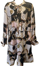 Shein Curve Size 2XL Black/Pink multi long sleeve Fit and Flare style Dress